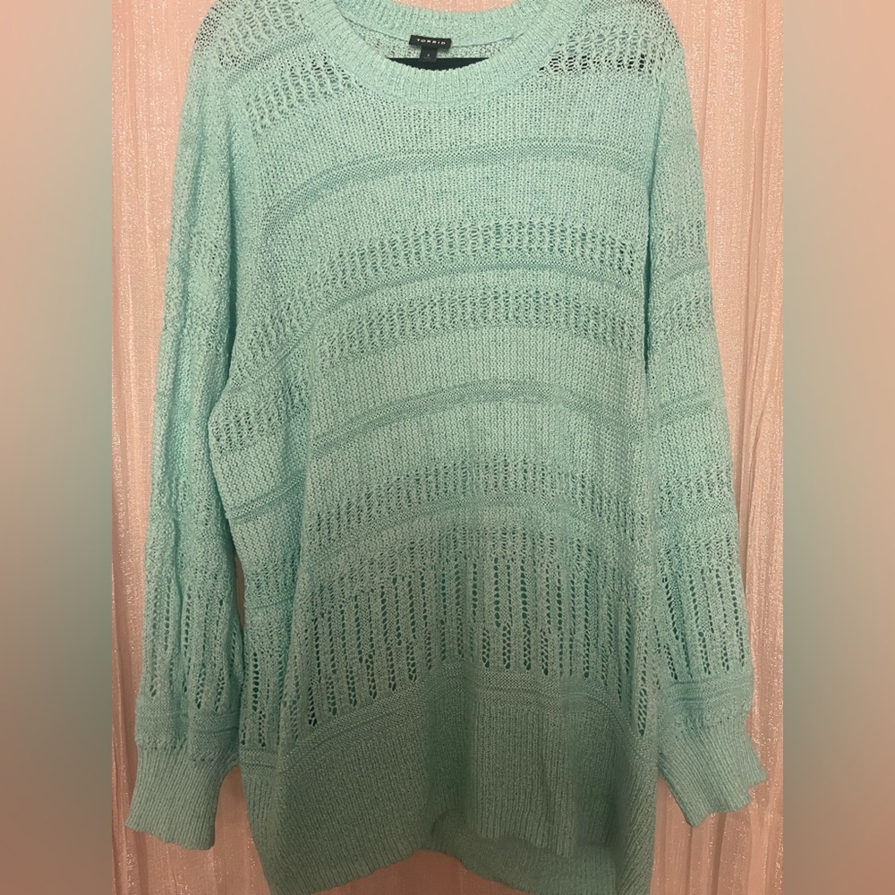torrid Mint crochet Open-Knit Crewneck Sweater. 4x lightweight.